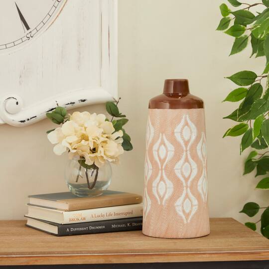 Tan Porcelain Traditional Vase 12" x 5" x 5"